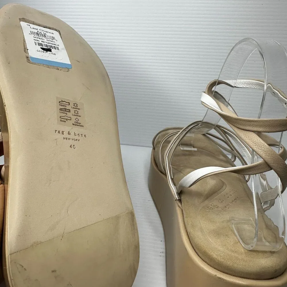 Rag & Bone Flatform Sandals 10 Strappy Minimalist Festival Neutral Tan Logan